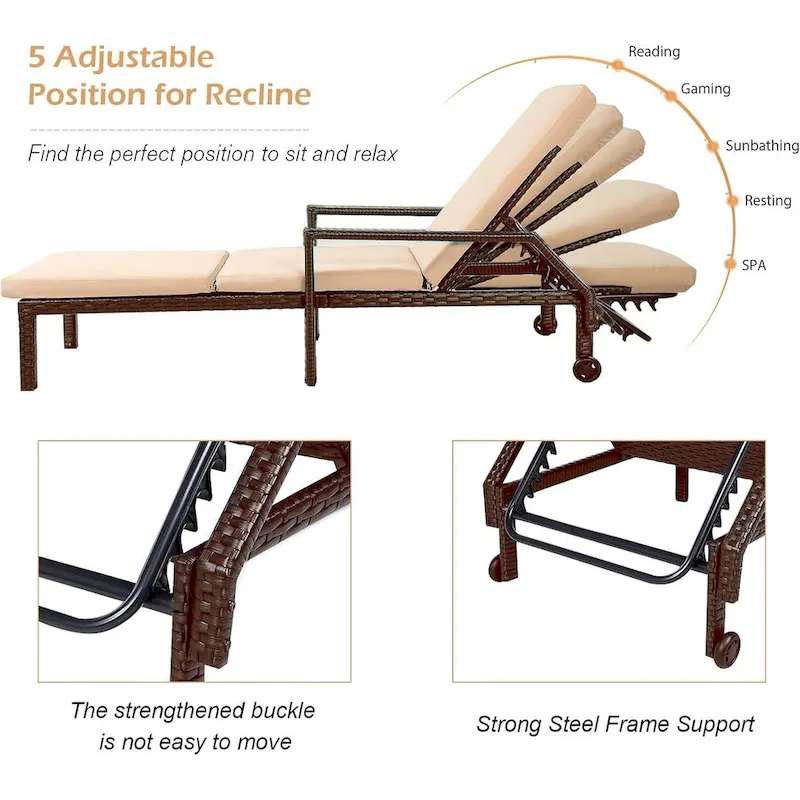 AECOJOY Patio Lounge Chair, Adjustable Poolside Chaise Lounge