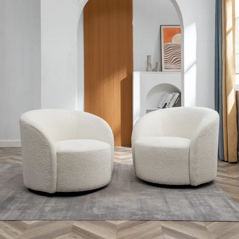 KINWELL 34  Wide Upholstered Swivel Accent Barrel Chair (Set of 2)