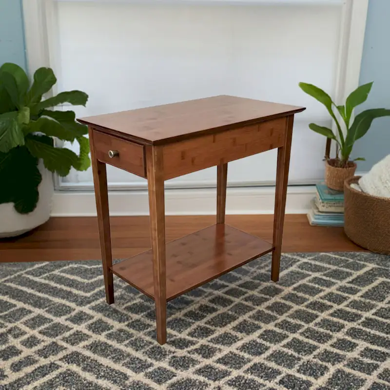 Solid Bamboo Recliner Table with Drawer