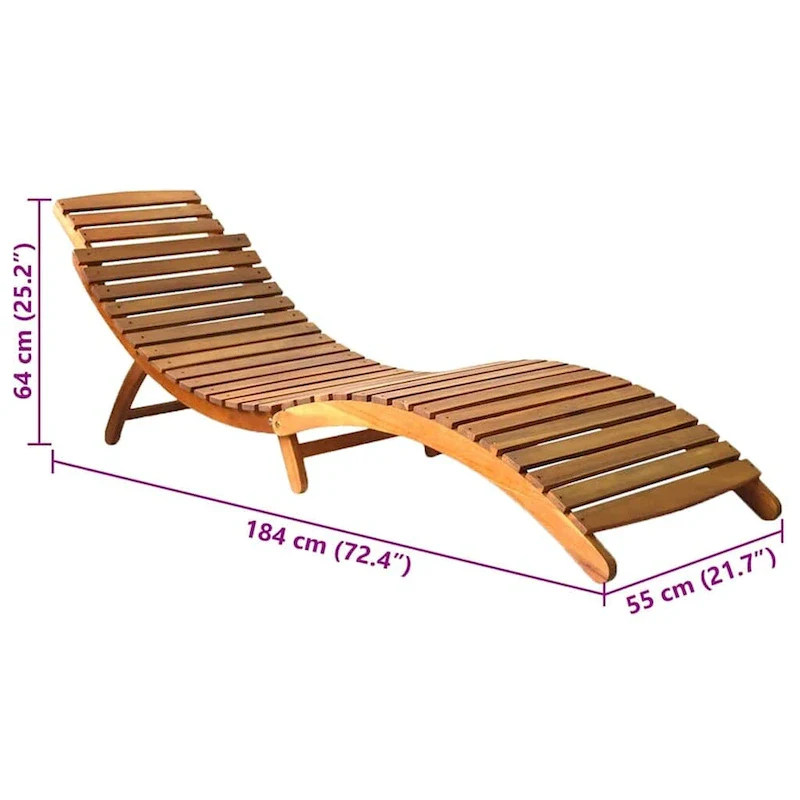 vidaXL Patio Sun Lounger with Cushion Solid Acacia Wood - 72.4 x 21.7 x 25.2