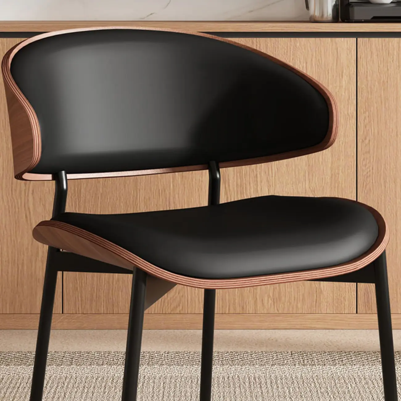 Art Deco Faux Leather Low Back Dining Chair