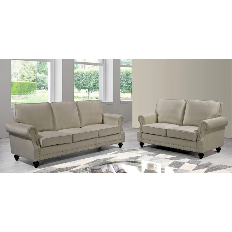 Suffield Velvet Nailhead 2-Piece Set-Loveseat & Sofa