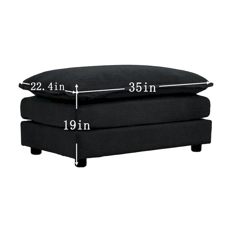 Black 4-Piece Chenille Modular Sectional Sofa with Loveseat & Ottomans