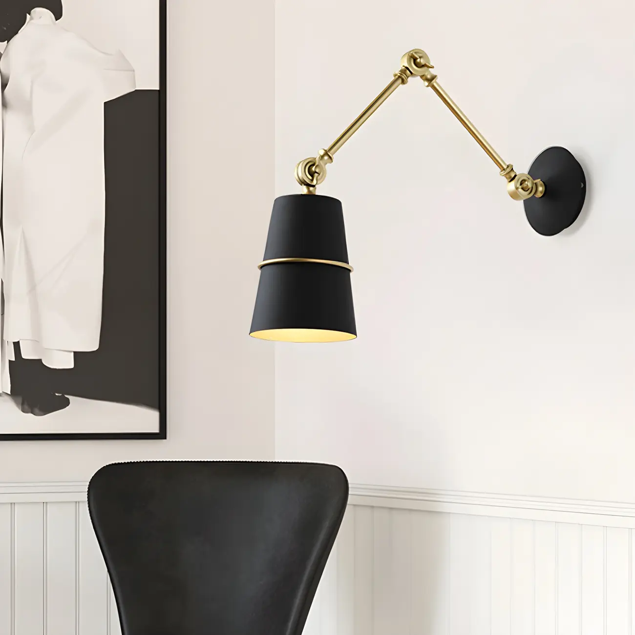 Metal Conical Black and Brass Swing Arm Wall Light