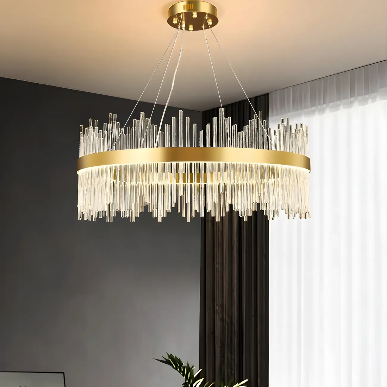 Modern Dimmable Crystal Chandelier Round Gold LED Light
