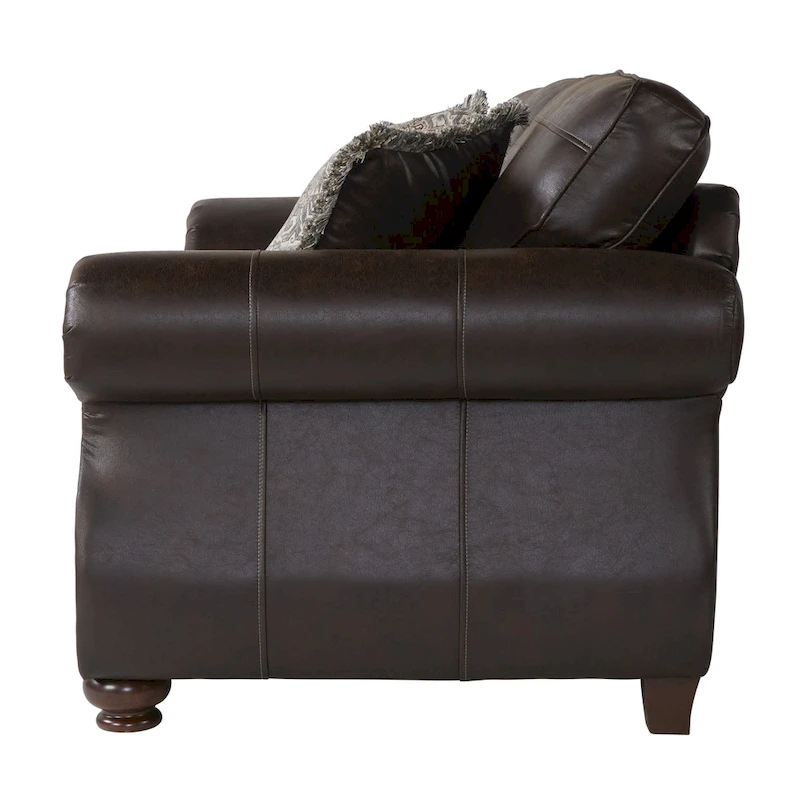 Roundhill Furniture Leinster Fabric Upholstered Nailhead Sofa and Loveseat Set in Espresso