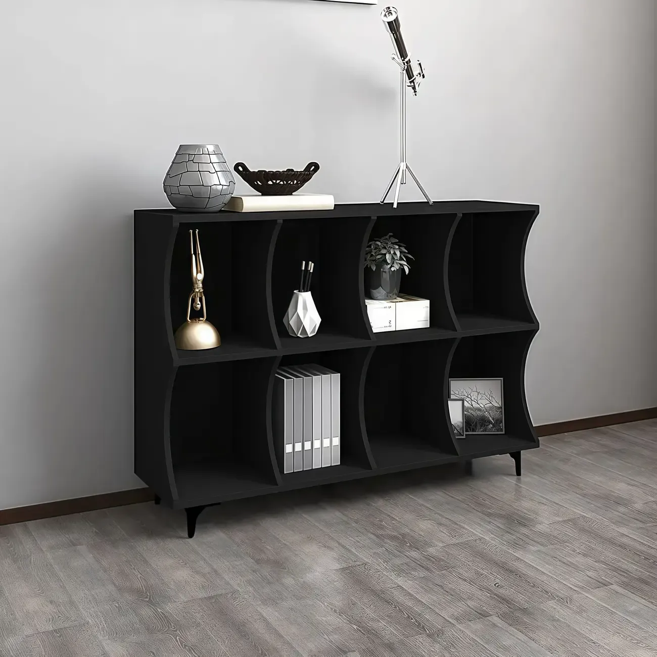 Modern Black Wooden 2-Tier Modular Cube Bookcase