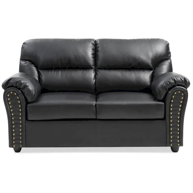 Olney W Flared Arm Faux Leather Straight Sofa in Black