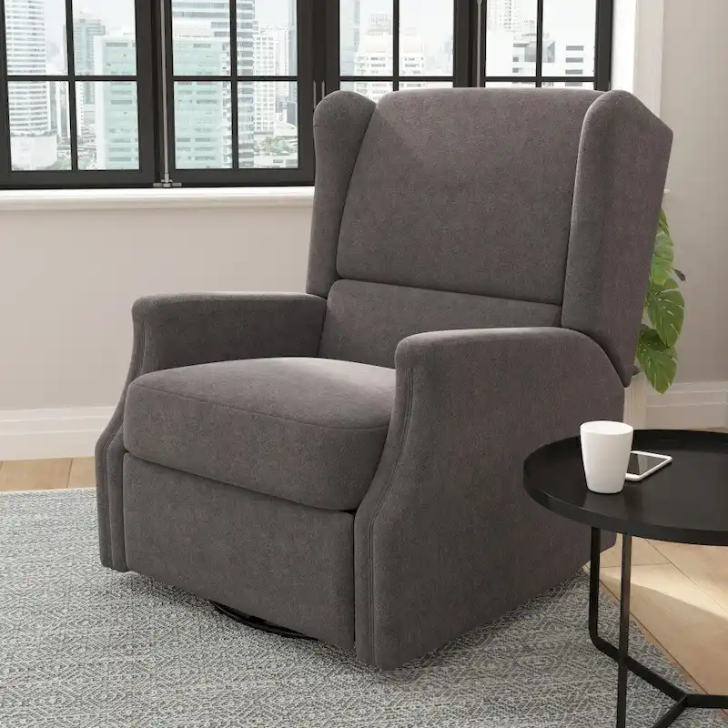 Wingback Manual Recliner Swivel Glider, Cream/Light Gray/Dark Gray, 3-Position, Seats 1