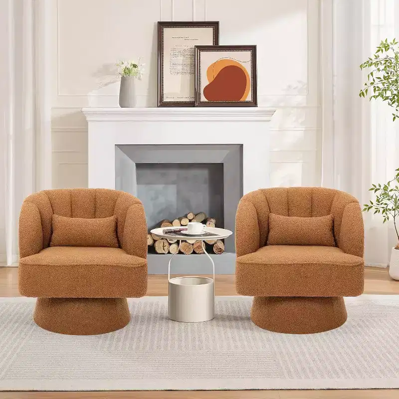 Acekool 360 Swivel Barrel Chair - Plush Teddy Velvet Lounge Chair
