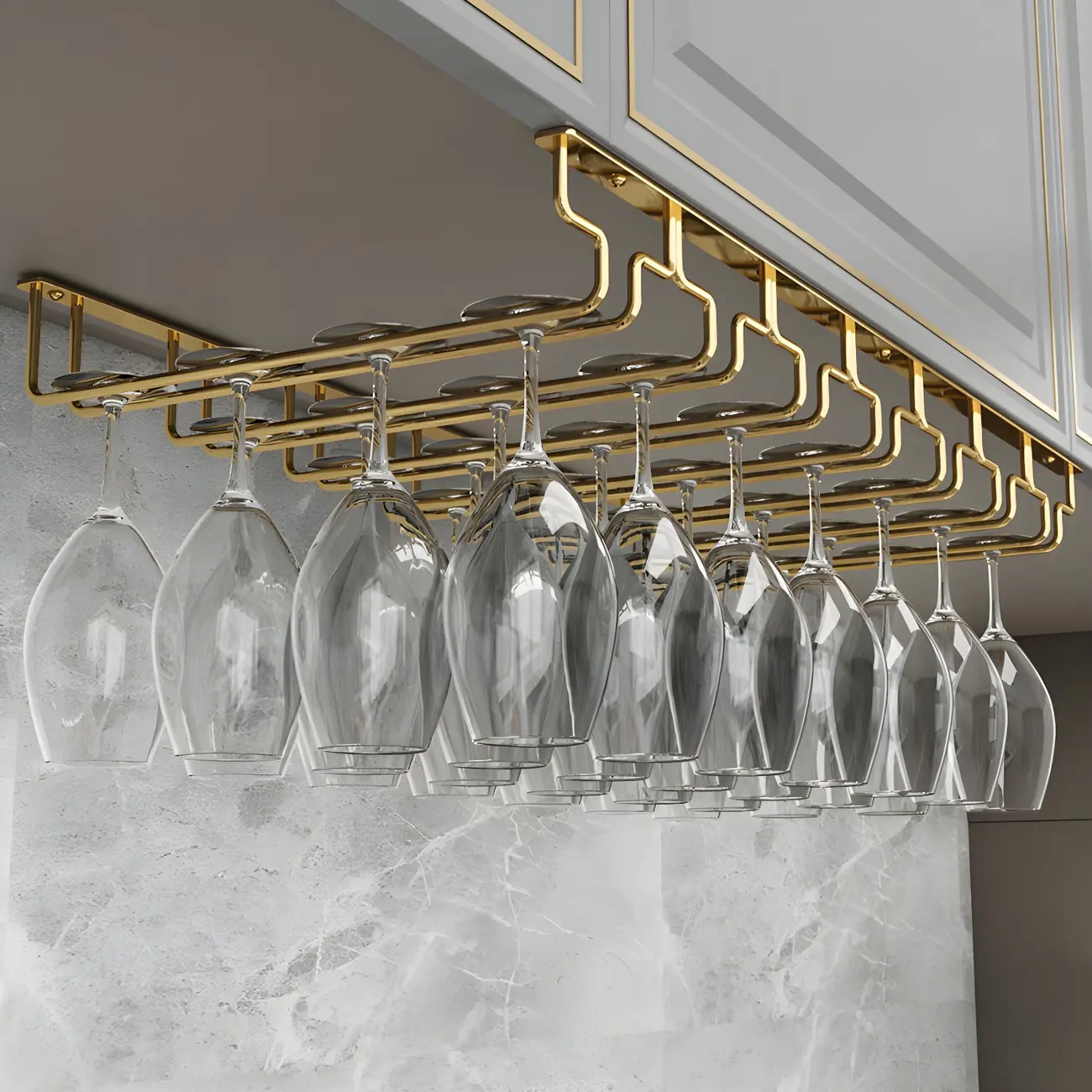 Gold Rectangular Hanging Metal Wine Glass Rack