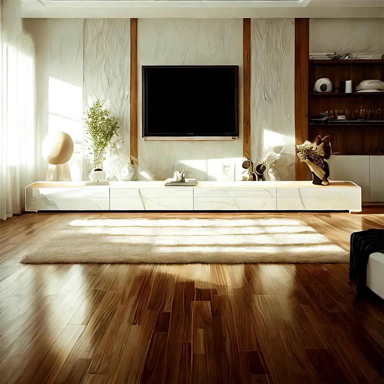 94.5 Modern White Stone Long Enclosed Storage TV Stand