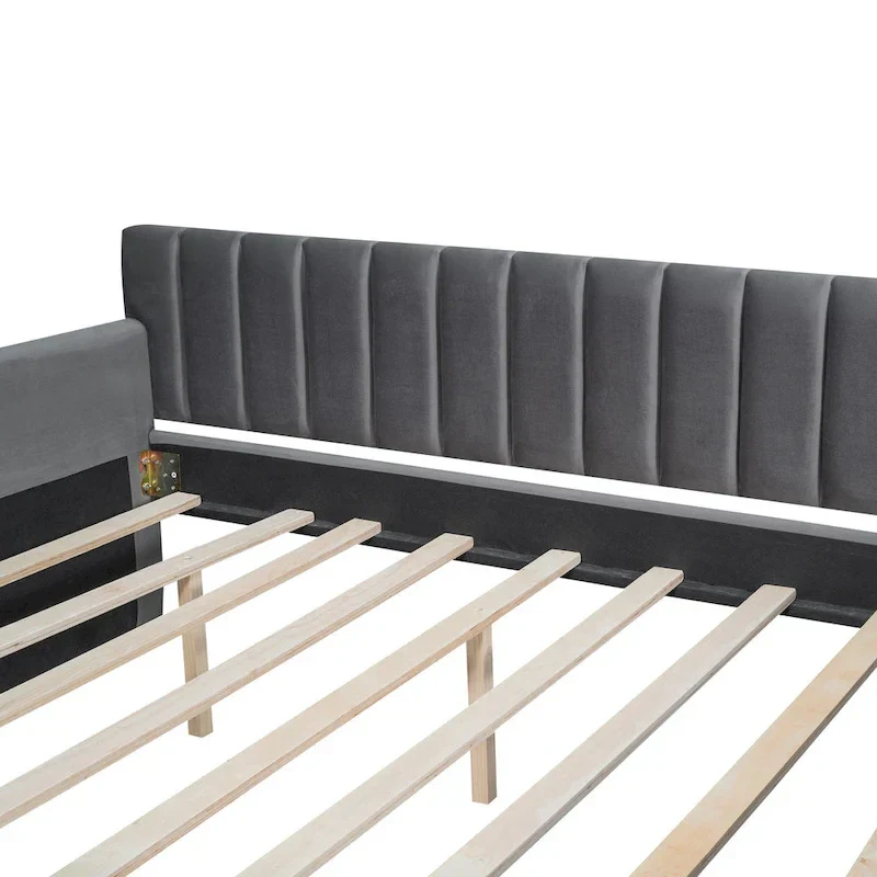 Full Velvet Daybed with Trundle & Wood Slats