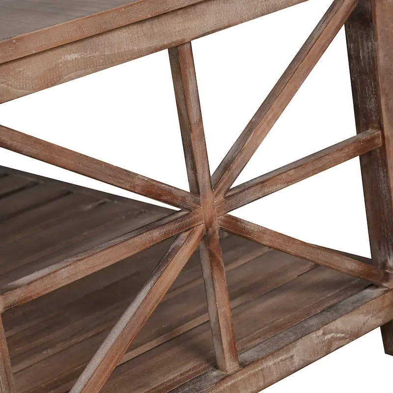 Open Shelf Coffee Table – Antique Black / Brown, Handcrafted Wood, Single