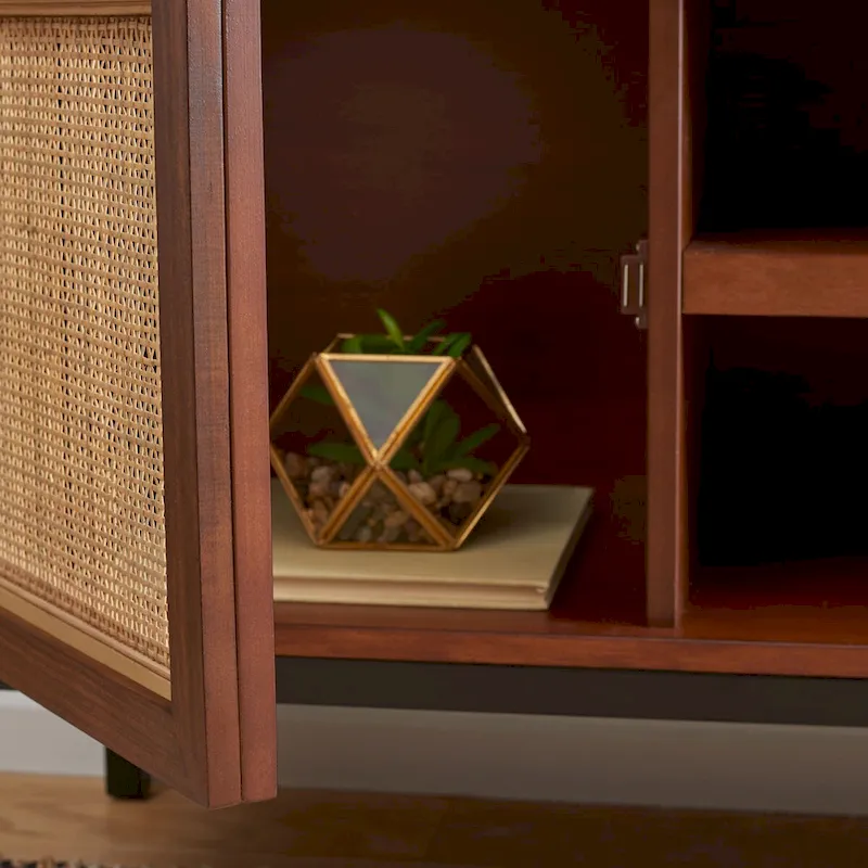 SAFAVIEH Cristen 1 Shelf Rattan Media Stand - 54 W x 15 D x 22 H - 54Wx15Dx22H