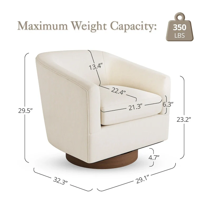 Modern Upholstered Accent Chair Fabric 360 Swivel Barrel Set of 2 Armchair Wood Frame