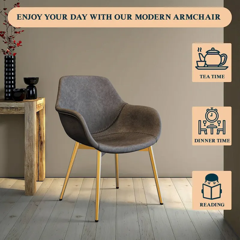 Markley Modern Leather Dining Armchair Set of 4 With Gold Metal Legs Accent Side Chair