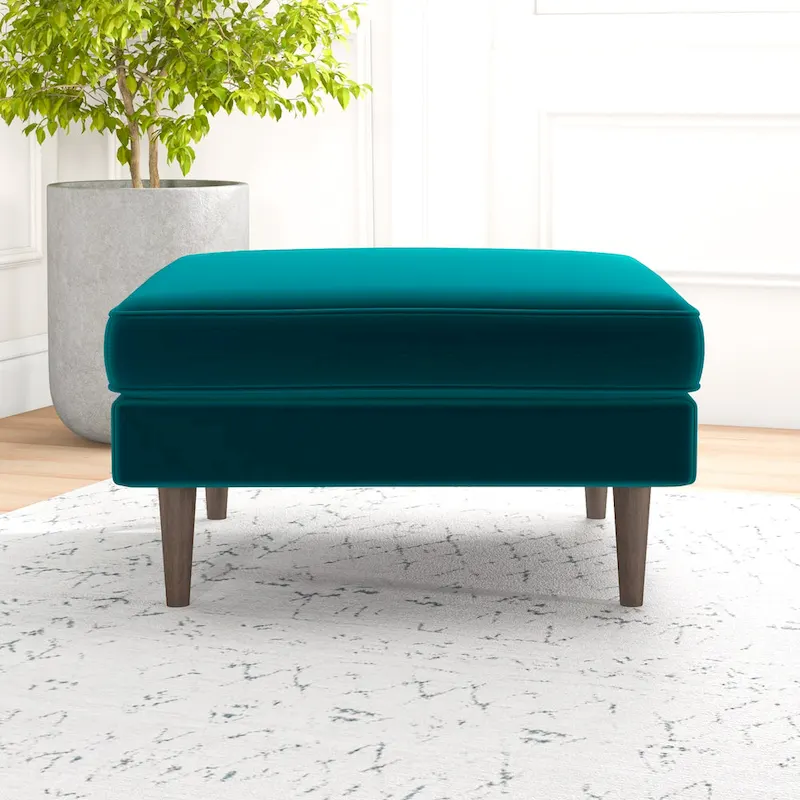 Mid-Century Modern Square Velvet Ottoman