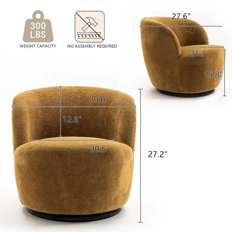 Single Fabric Modern Accent Chair 360 Degree Rotation Swivel Barrel Chairs