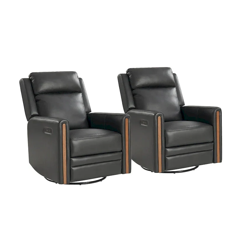 Jaime Modern Genuine Leather Power Rocking Swivel Recliner with Adjustable Headrest and Footrest Set of 2 by HULALA HOME