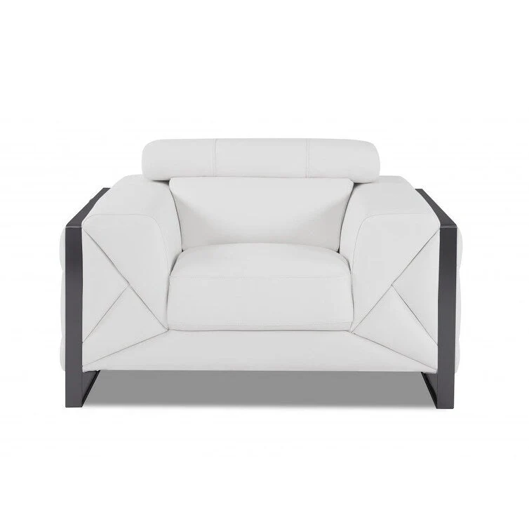 HomeRoots 89 White Italian Leather Sofa With Silver Legs - 35 H x 89 W x 43 D