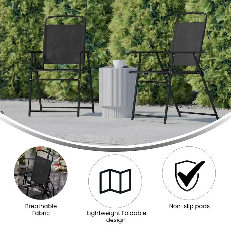 Set of 2 All-Weather Textilene Patio Sling Chairs with Armrests