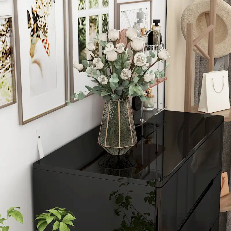 31.5 High Gloss Chest With Light Chest w/5 Drawers&Spacious Tabletop