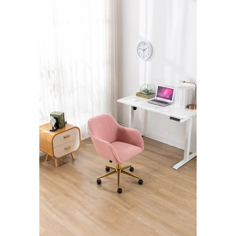 Modern Home Office Chair with Gold Metal Legs and Universal Wheels