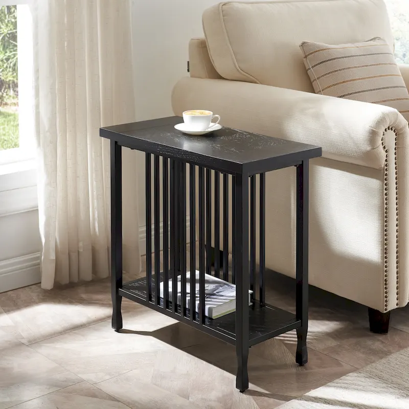 Carbon Loft Peter Matte Black Slatted Narrow Chairside Table