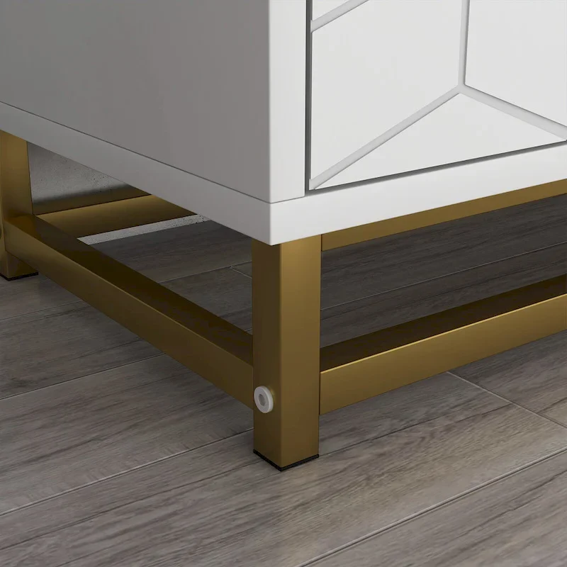 6-Drawer Dresser with Gold Metal Legs - White Wood