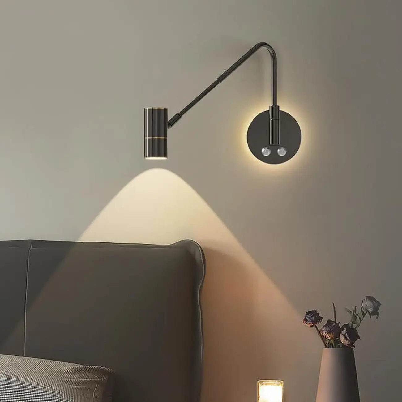 Dimmable Touch Swing Arm Wall Light for Bedside Reading