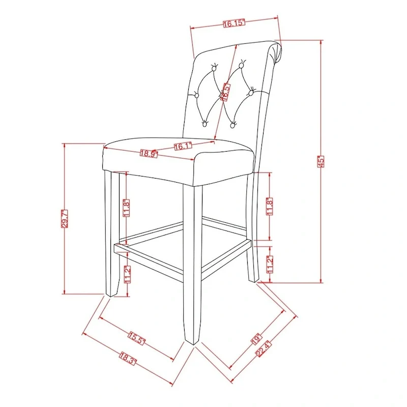 Roundhill Furniture Leviton Solid Wood Tufted Asons Barstool, Set of 2