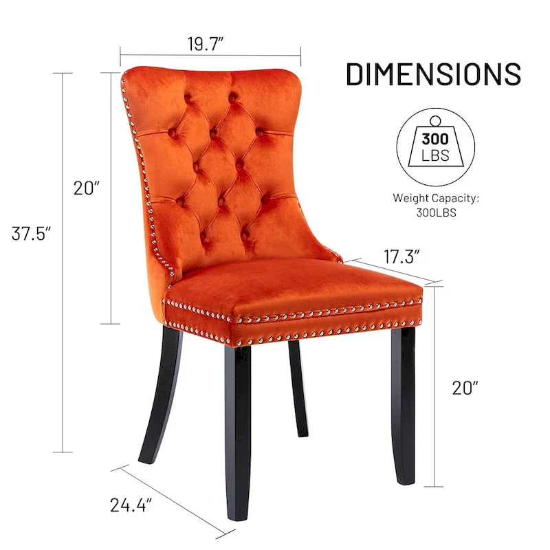 Velvet Dining Chairs Set of 2, Upholstered High-end Tufted Dining Room Chair with Nailhead Back Ring Pull Trim Solid Wood Legs