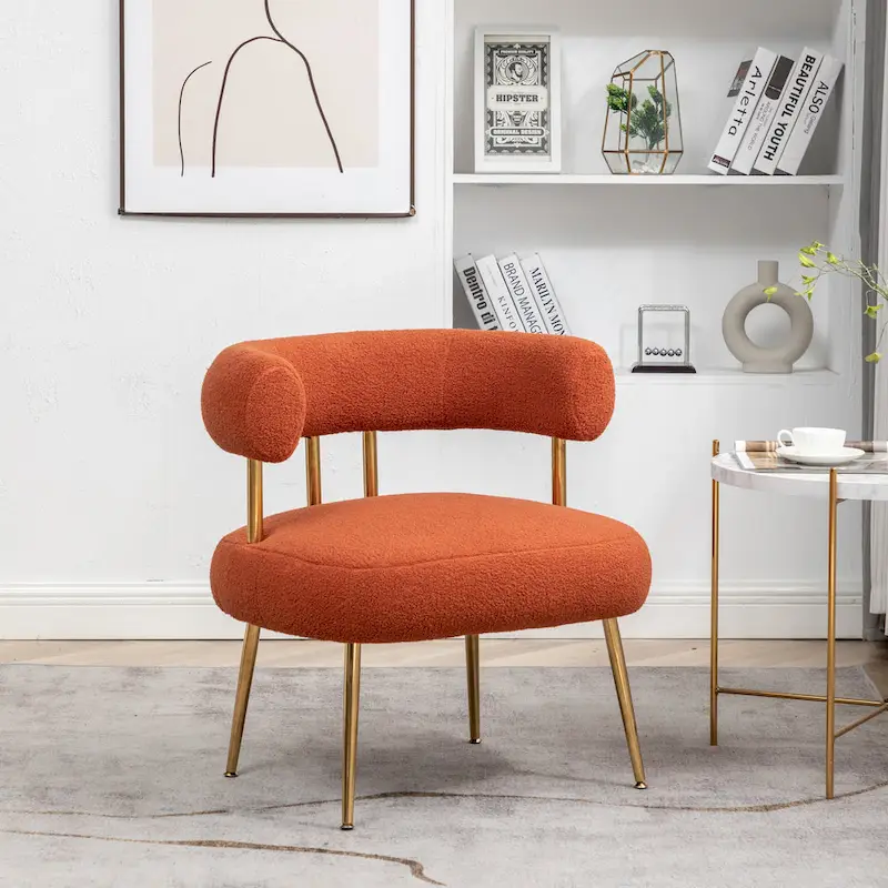 SEYNAR Modern Glam Upholstered Comfy Open-Back Accent Vanity chair with Golden Legs