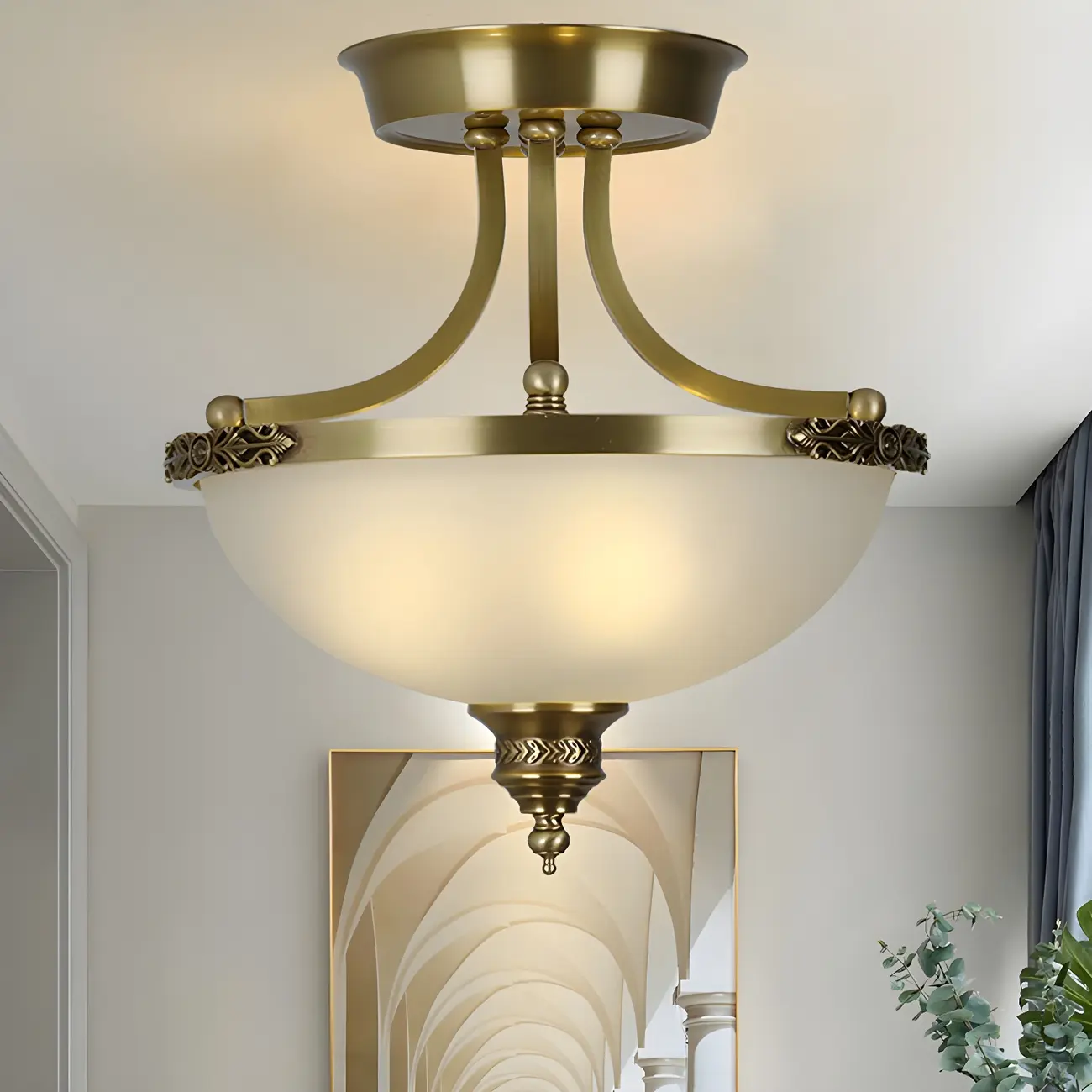 Gold Glass Bowl Shaped Modern Ceiling Chandelier