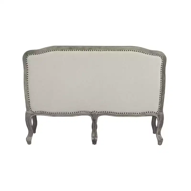 56" Tania Sofas Cream Linen and Brown Finish - Acme Furniture: French Cabriole, Nailhead Trim, No Assembly Required