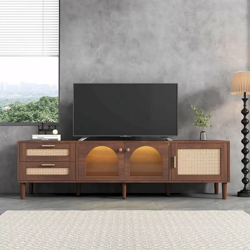 Dark Brown Rattan TV Stand for up to 80