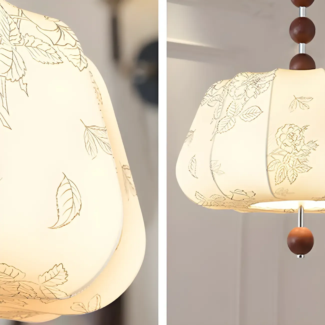 Elegant Flower Pattern Beige Fabric Geometric Chandelier