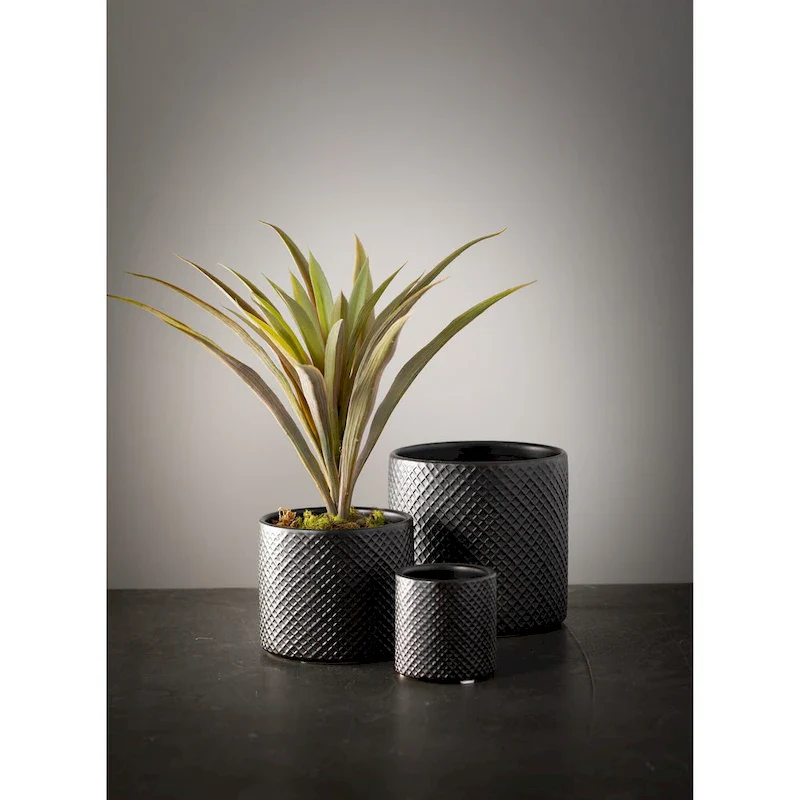 Sullivans Set of 3 Ceramic Pot Vase 5.75 H, 5 H & 3 H Black