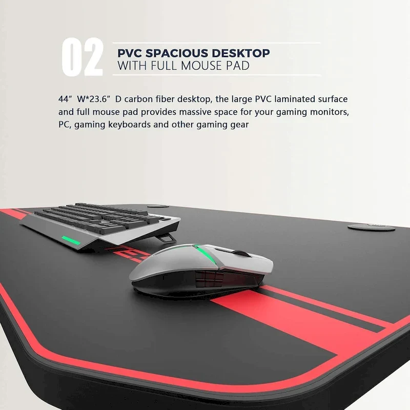 BOSSIN Ergonomic Gaming Desk T-Shaped Office PC Computer Desk with Full Desk Mouse Pad, Handle Rack, Cup Holder Headphone Hook