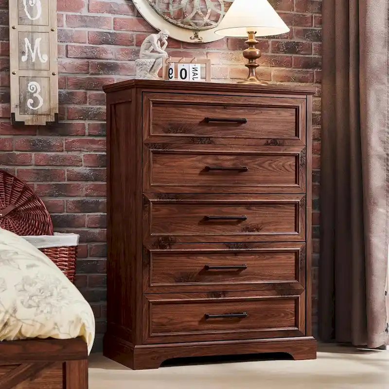 Brown / Black / Grey / White Rustic 5-Drawer Dresser with Metal Handles – Single Unit