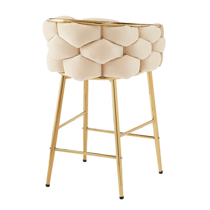 Set of 2 Bar Stools with Velvet Padded Seat and Metal Legs