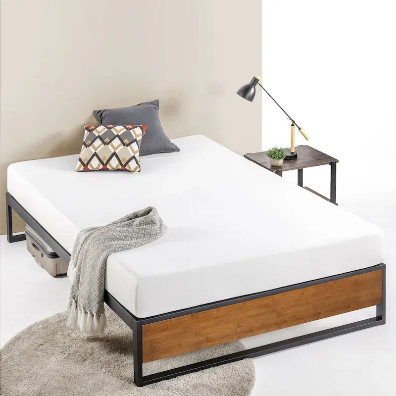 14-Inch Metal and Bamboo Platform Bed Frame, Brown Eco-Friendly Bed Base No Box Spring Needed