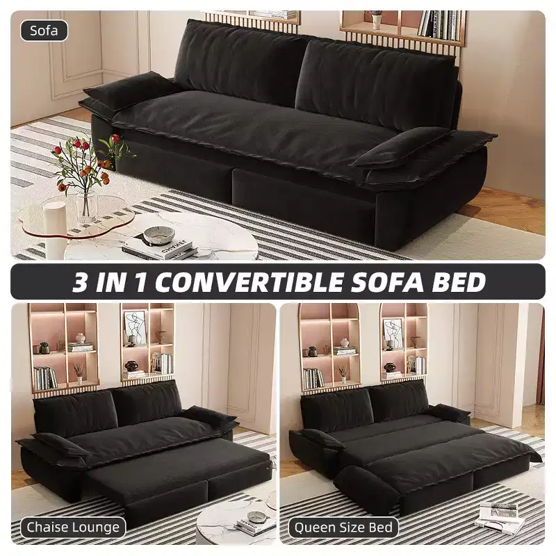 Whisen 3-in-1 Queen Velvet Sleeper Pull Out Sofa Bed, Convertible Loveseat Sofa Couch