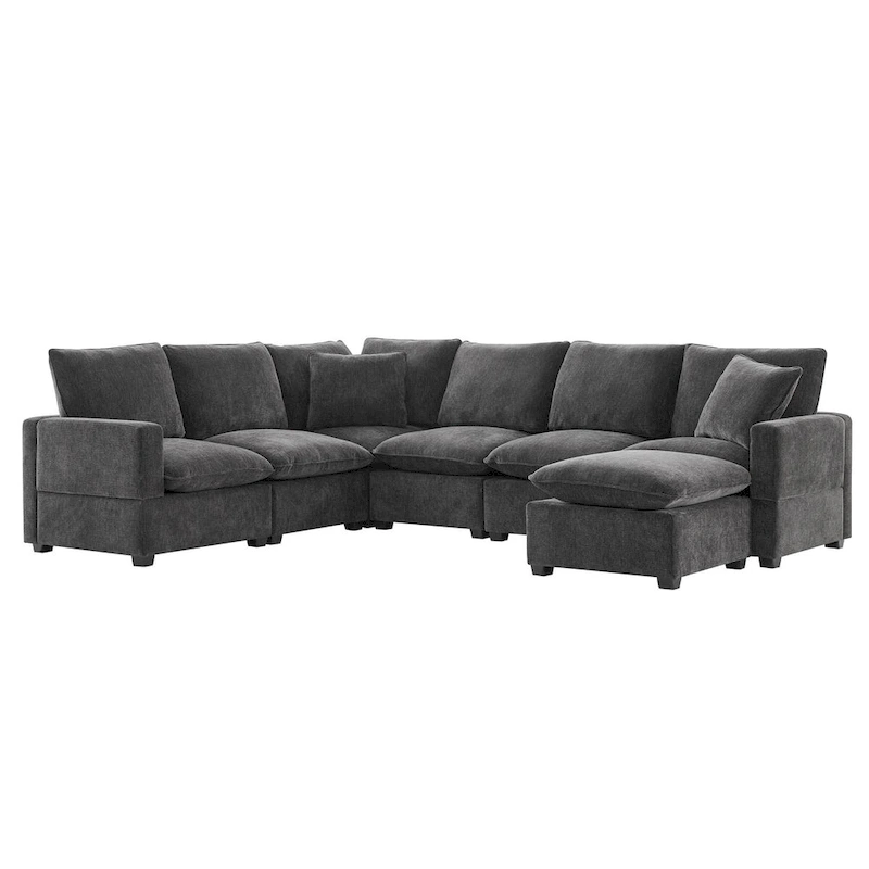 Nestfair Modern U Shape Modular Sofa 7 Seat Chenille Sectional Couch Set with 2 Pillows Included
