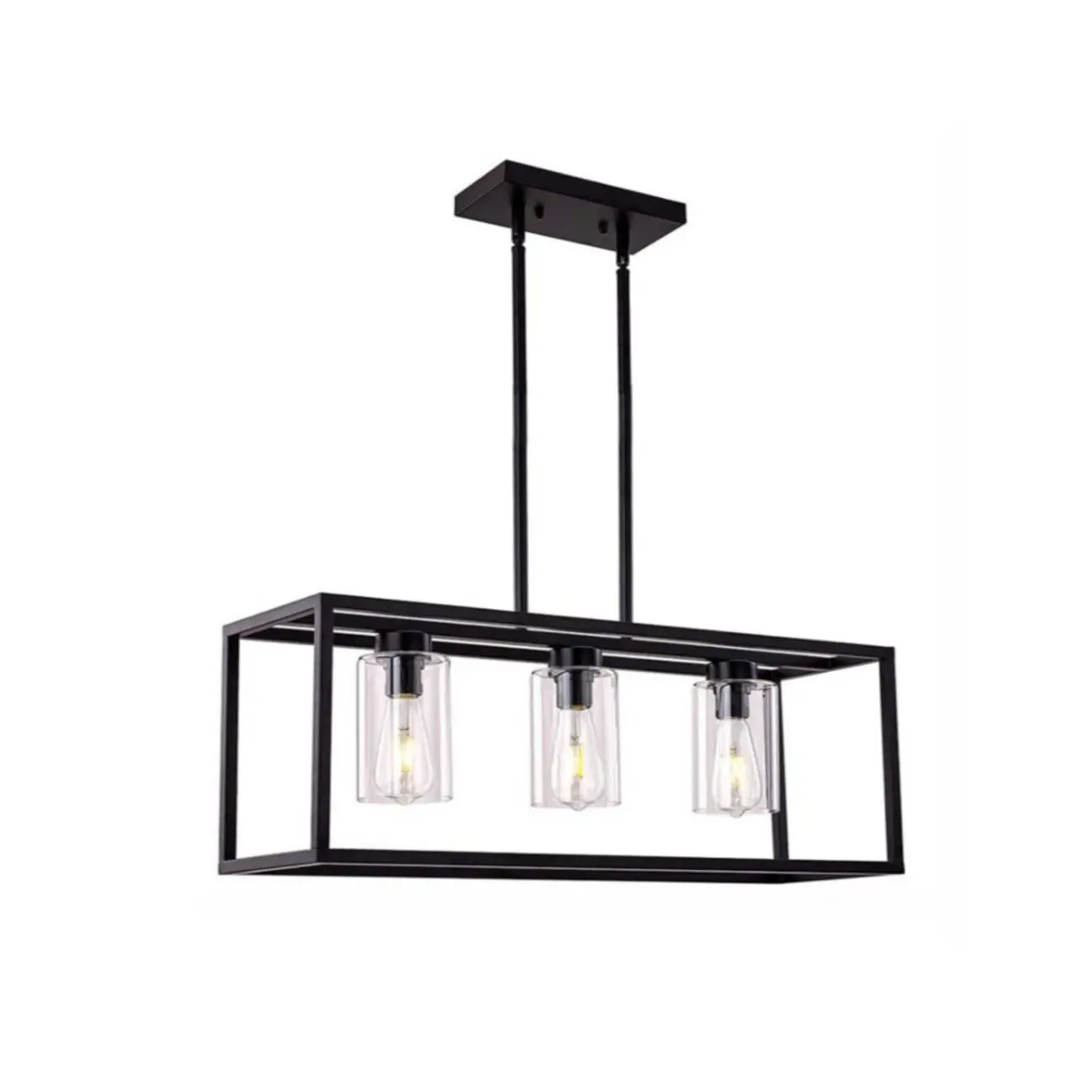 Industrial Black Metal Glass Cylinder Kitchen Island Pendant Light