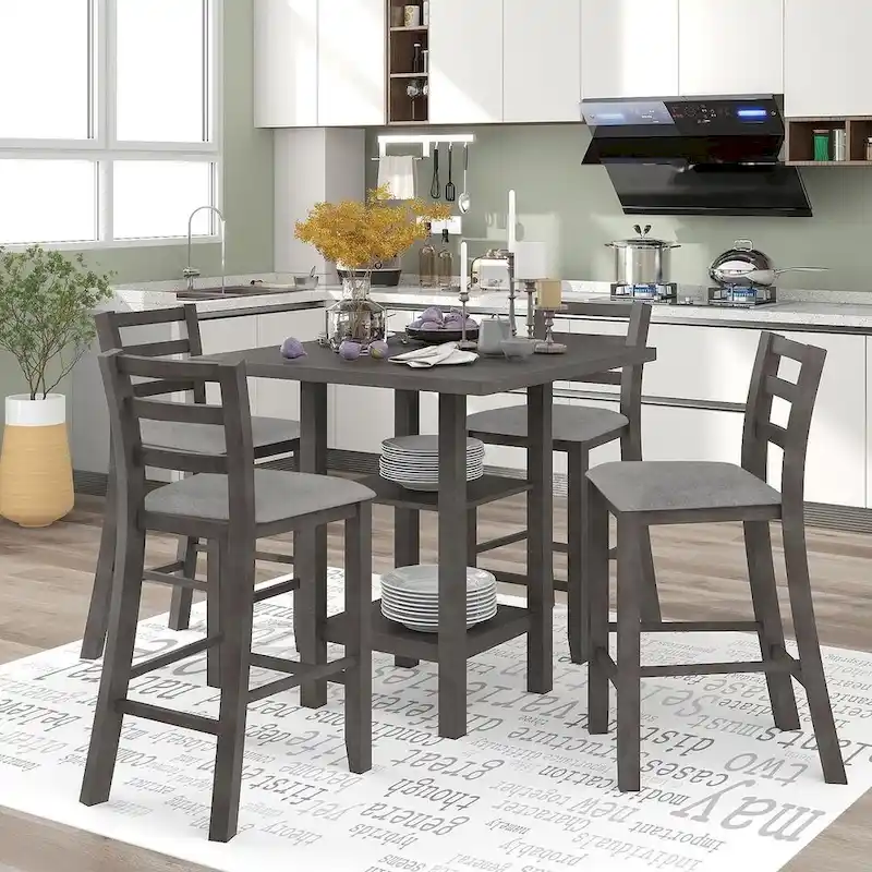 5 Piece Counter Height Square Dining Table Set with 4 Chairs