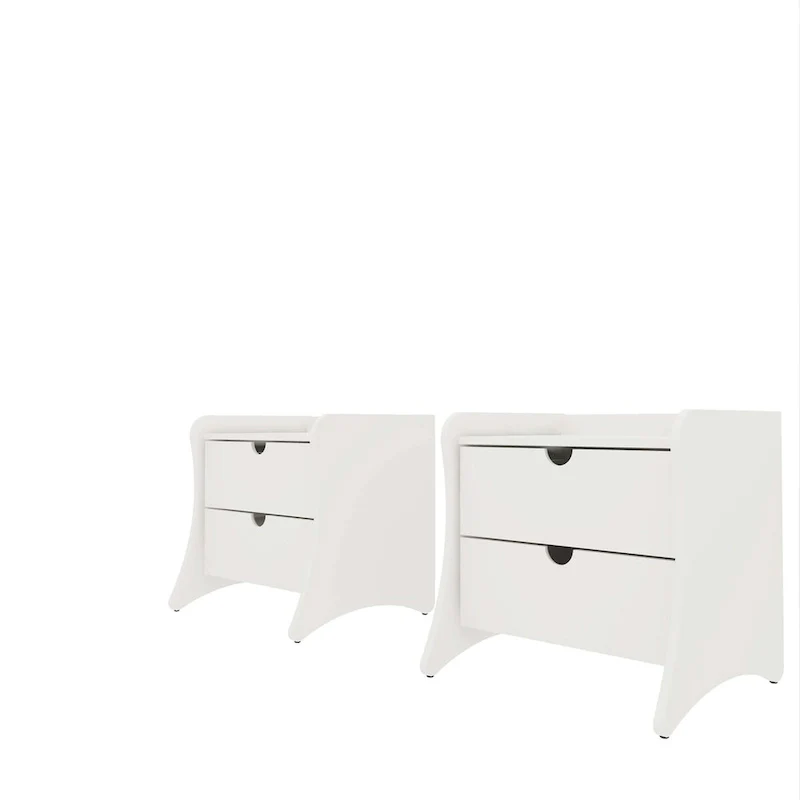 Mid-Century Modern 2-Drawer Nightstand, MDF, Curved Legs, 19.68
