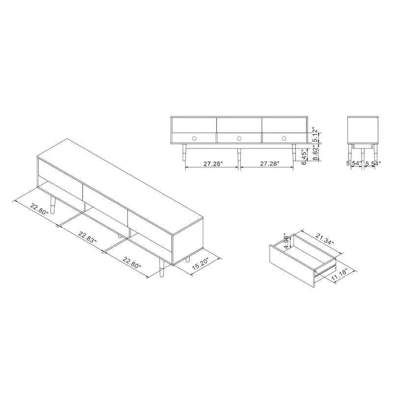 Uddvide Mid-Century Modern Black 71-inch 3-Shelf TV Console by Carson Carrington