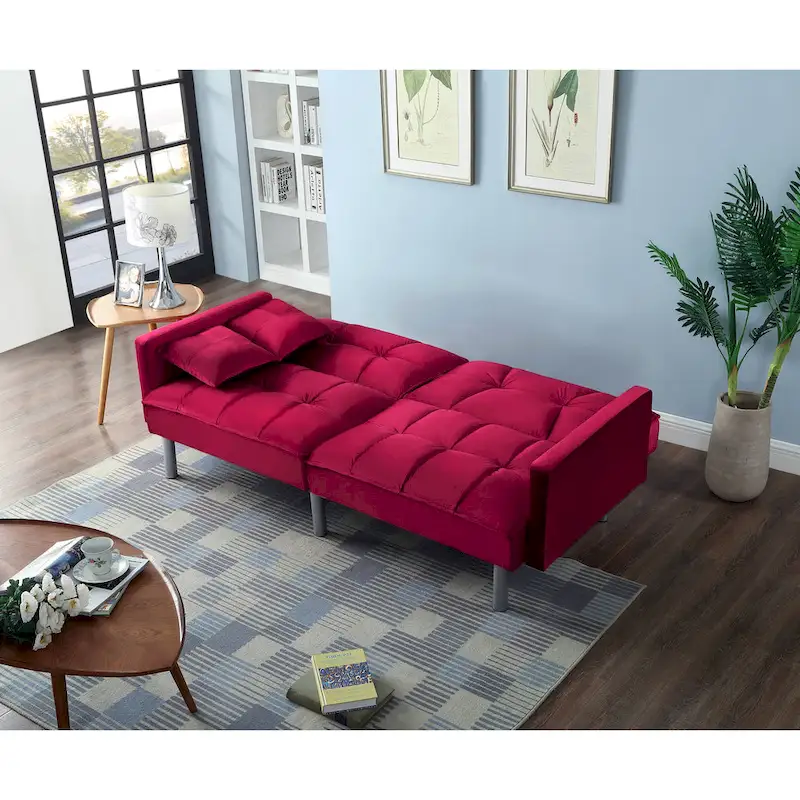 75.6 Lovely Velvet Convertible Sleeper Sofa Bed Futon Love Seats